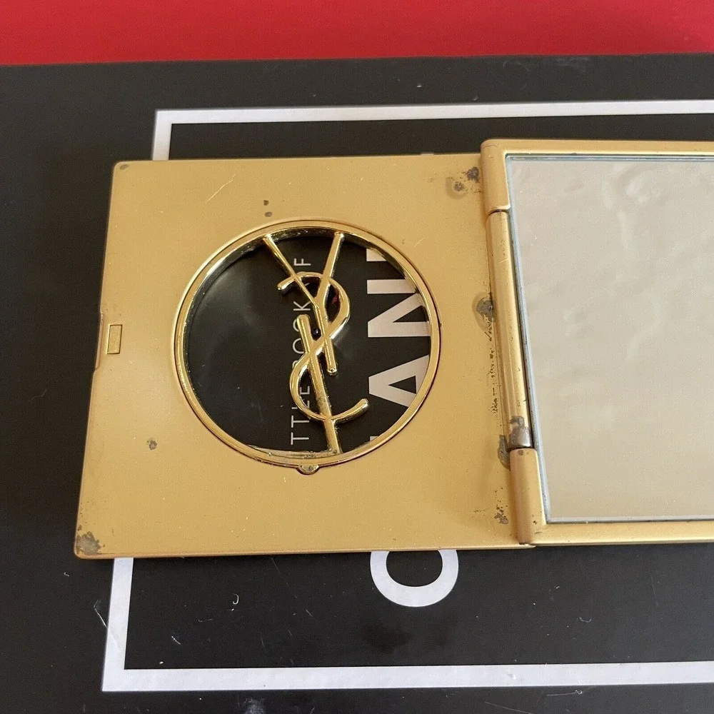 YVES SAINT LAURENT YSL VINTAGE GOLD PURSE MIRROR Metal‎ 1980's Compact